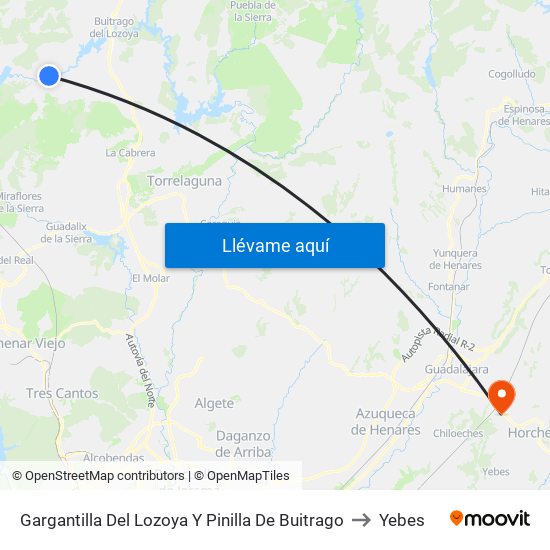 Gargantilla Del Lozoya Y Pinilla De Buitrago to Yebes map