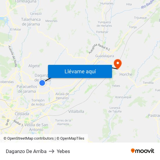 Daganzo De Arriba to Yebes map
