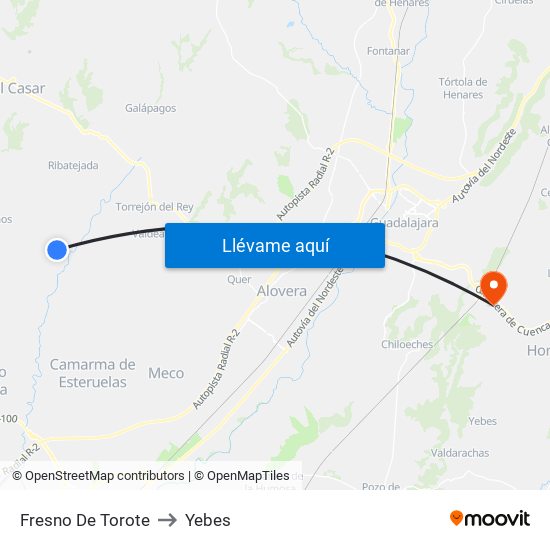 Fresno De Torote to Yebes map