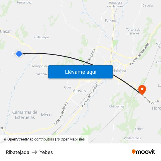 Ribatejada to Yebes map