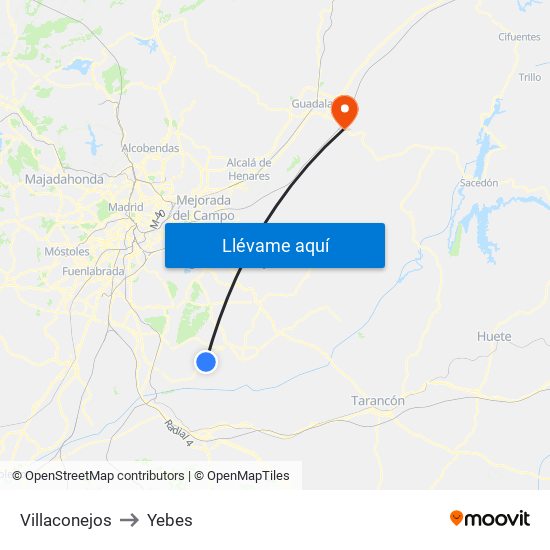 Villaconejos to Yebes map