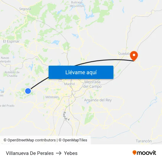 Villanueva De Perales to Yebes map