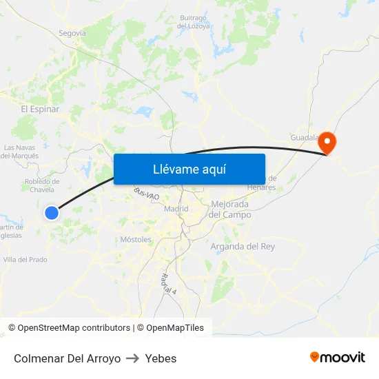 Colmenar Del Arroyo to Yebes map