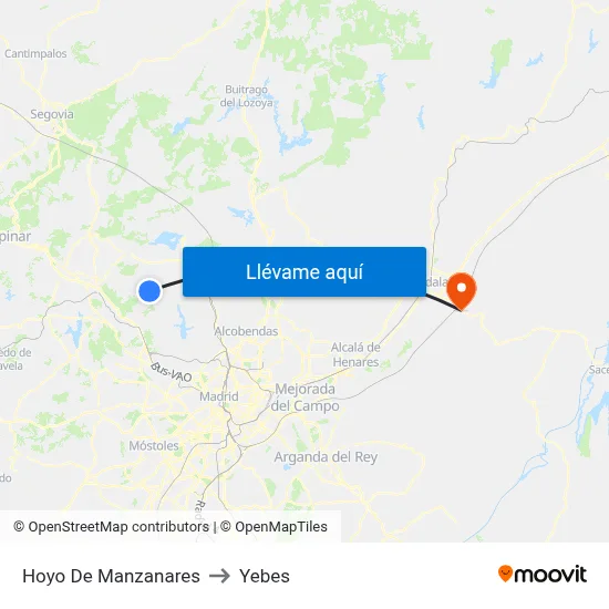 Hoyo De Manzanares to Yebes map
