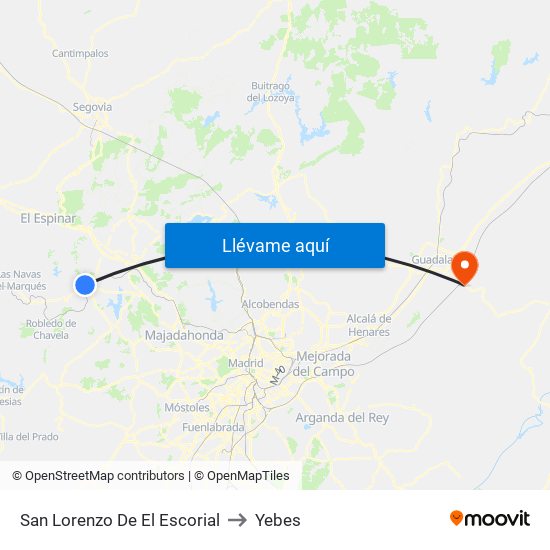 San Lorenzo De El Escorial to Yebes map