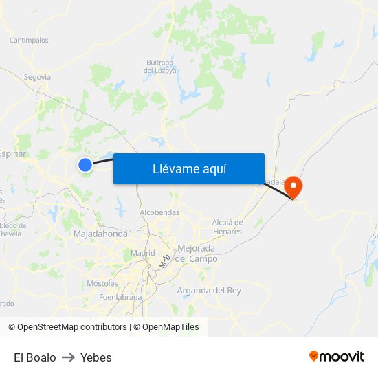 El Boalo to Yebes map