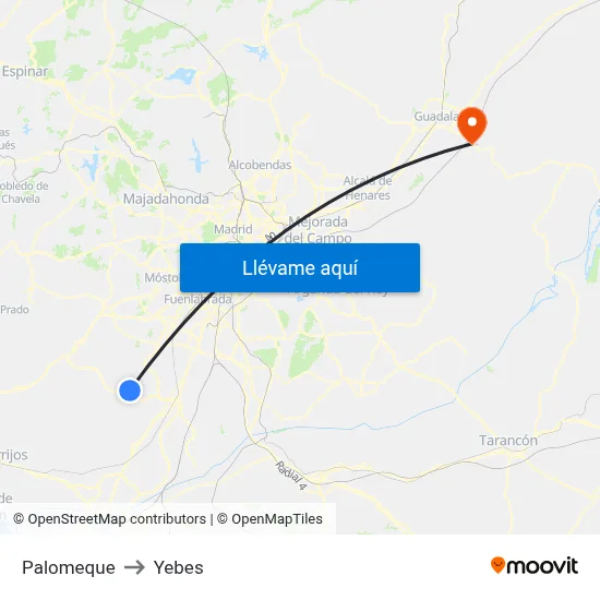 Palomeque to Yebes map