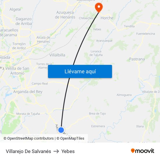 Villarejo De Salvanés to Yebes map