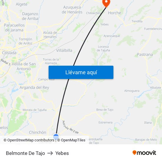 Belmonte De Tajo to Yebes map
