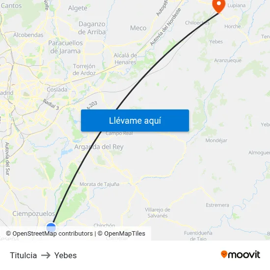 Titulcia to Yebes map
