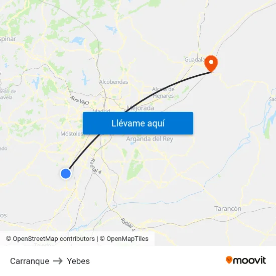 Carranque to Yebes map