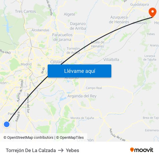 Torrejón De La Calzada to Yebes map