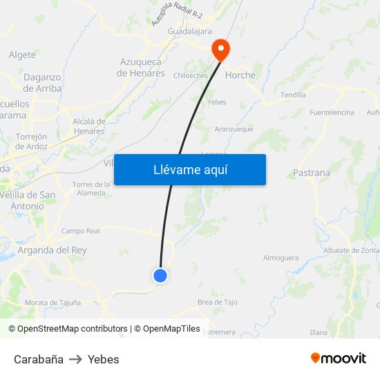 Carabaña to Yebes map