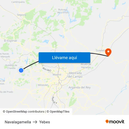 Navalagamella to Yebes map