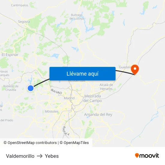 Valdemorillo to Yebes map