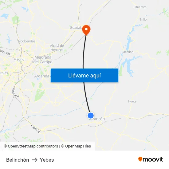 Belinchón to Yebes map