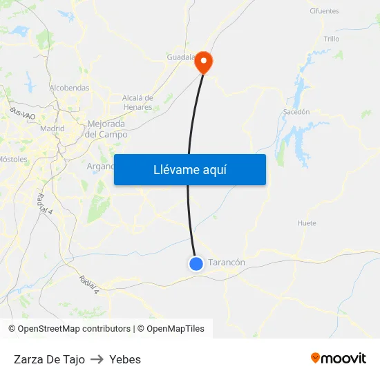Zarza De Tajo to Yebes map