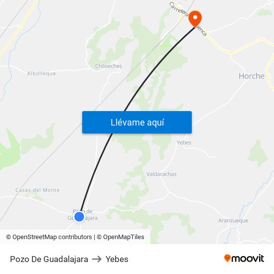 Pozo De Guadalajara to Yebes map