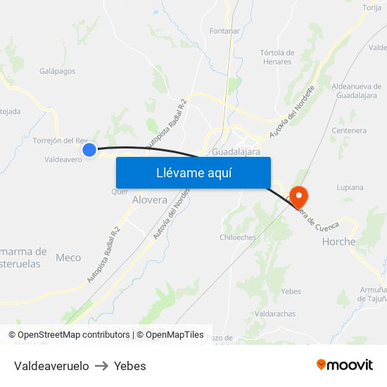 Valdeaveruelo to Yebes map