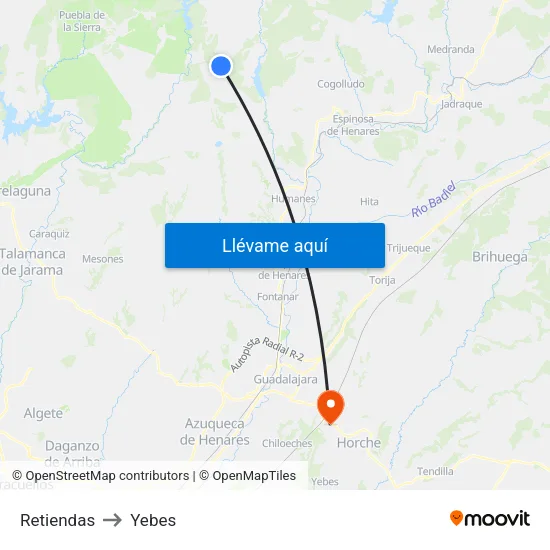 Retiendas to Yebes map
