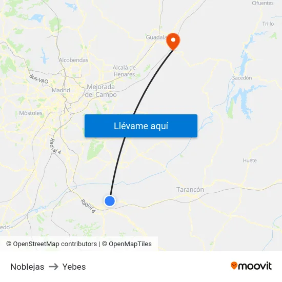 Noblejas to Yebes map