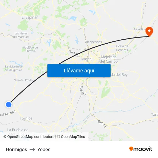 Hormigos to Yebes map