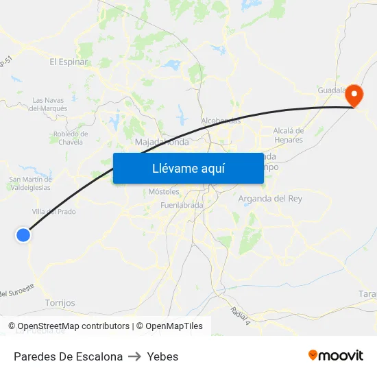 Paredes De Escalona to Yebes map