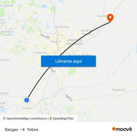 Bargas to Yebes map