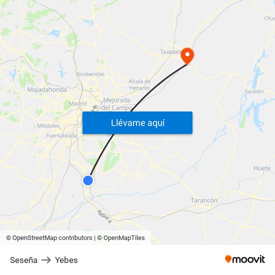 Seseña to Yebes map