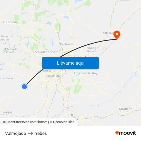Valmojado to Yebes map