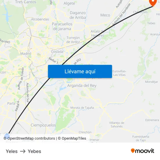 Yeles to Yebes map