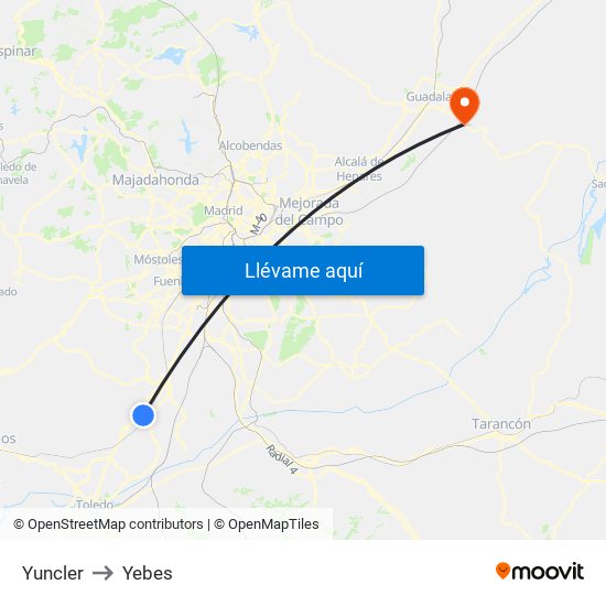 Yuncler to Yebes map