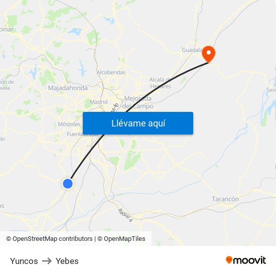 Yuncos to Yebes map