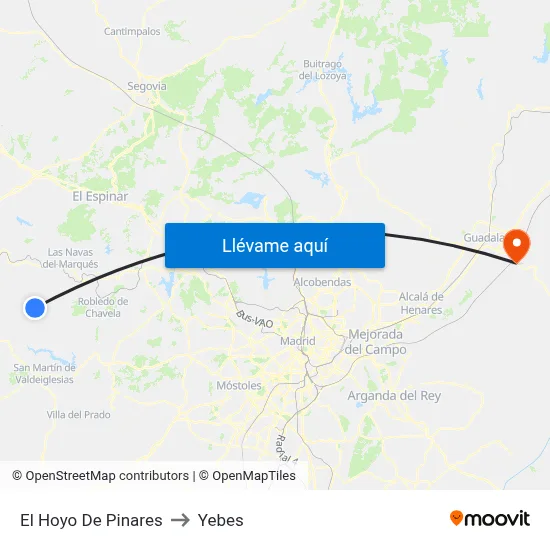 El Hoyo De Pinares to Yebes map