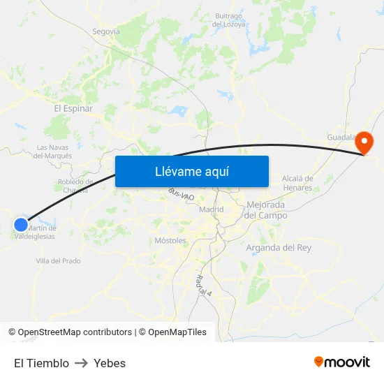 El Tiemblo to Yebes map