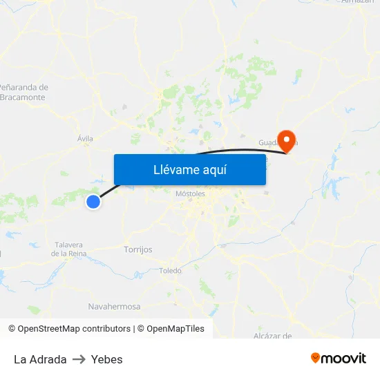 La Adrada to Yebes map