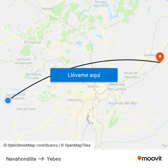 Navahondilla to Yebes map