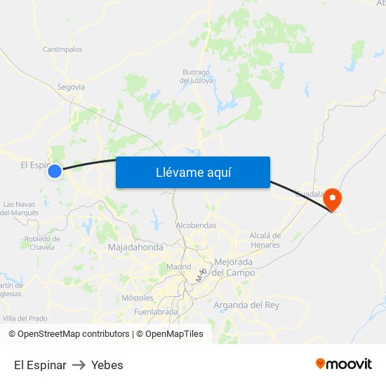 El Espinar to Yebes map