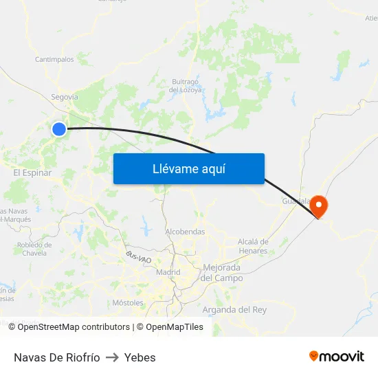 Navas De Riofrío to Yebes map