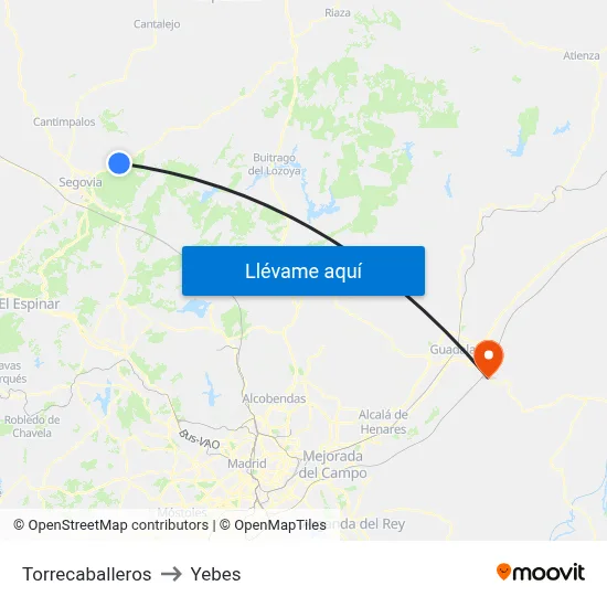 Torrecaballeros to Yebes map