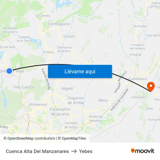 Cuenca Alta Del Manzanares to Yebes map