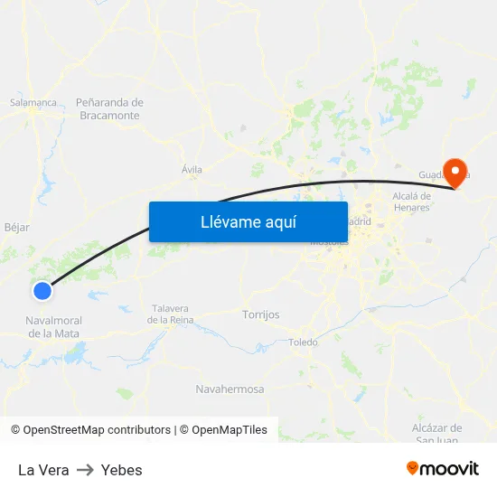 La Vera to Yebes map