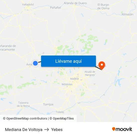 Mediana De Voltoya to Yebes map