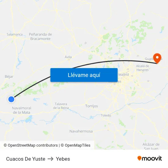 Cuacos De Yuste to Yebes map