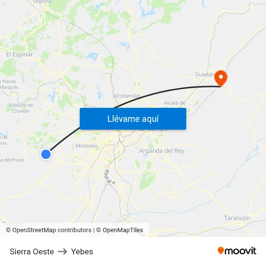 Sierra Oeste to Yebes map