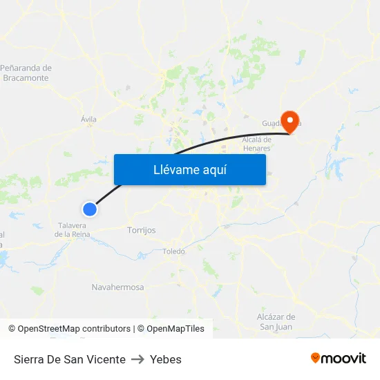 Sierra De San Vicente to Yebes map