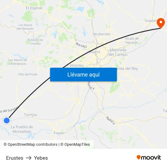 Erustes to Yebes map