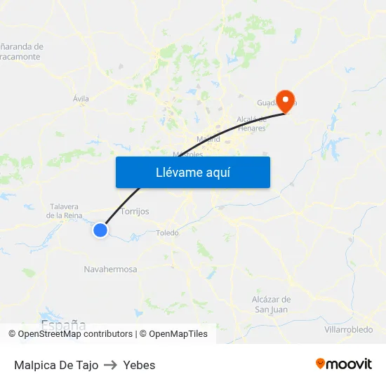 Malpica De Tajo to Yebes map