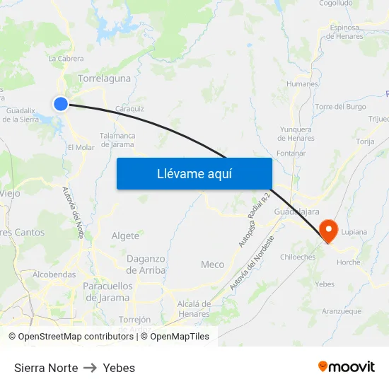 Sierra Norte to Yebes map
