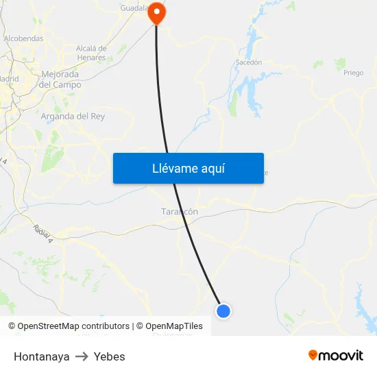 Hontanaya to Yebes map